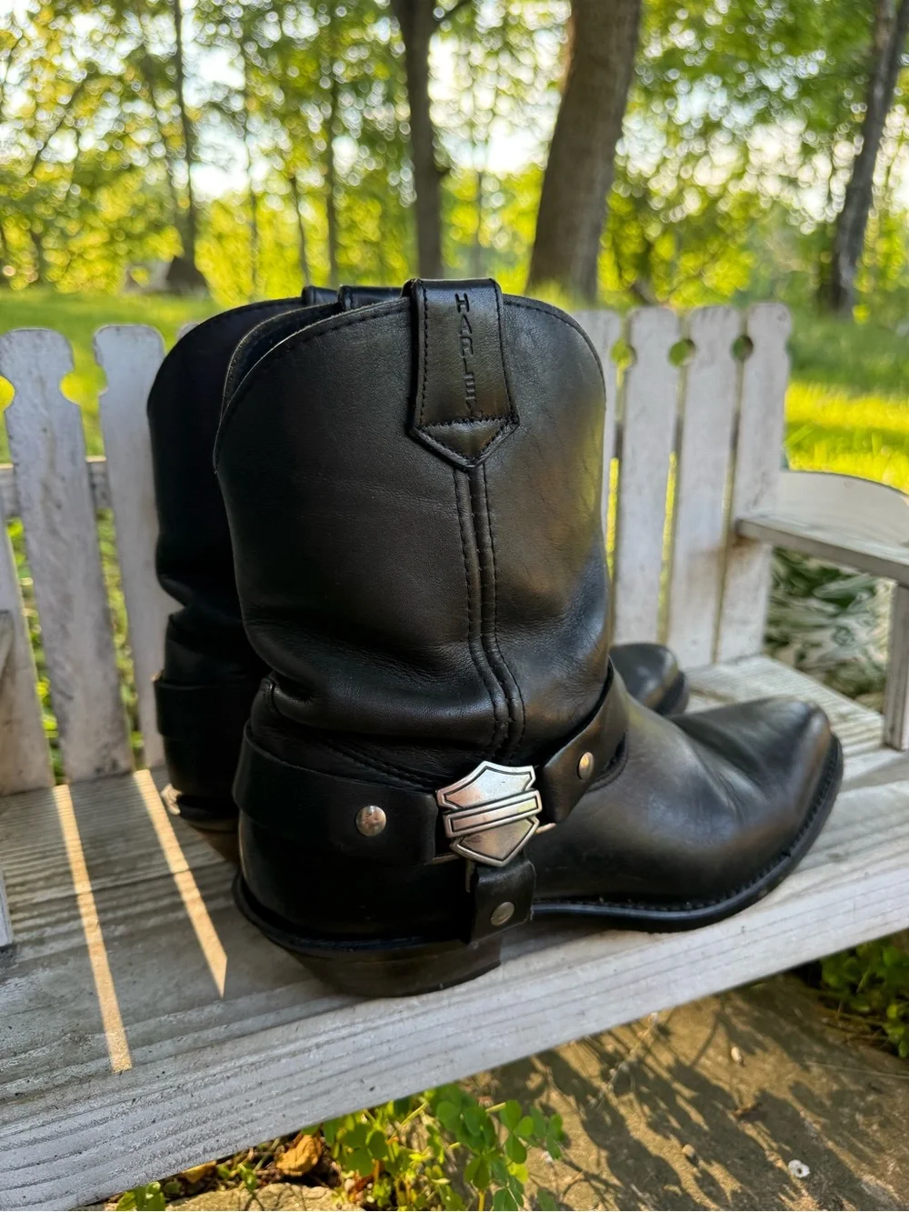 Black Leather Harness Cowboy Boots - Harley-Inspired Men’s Boot